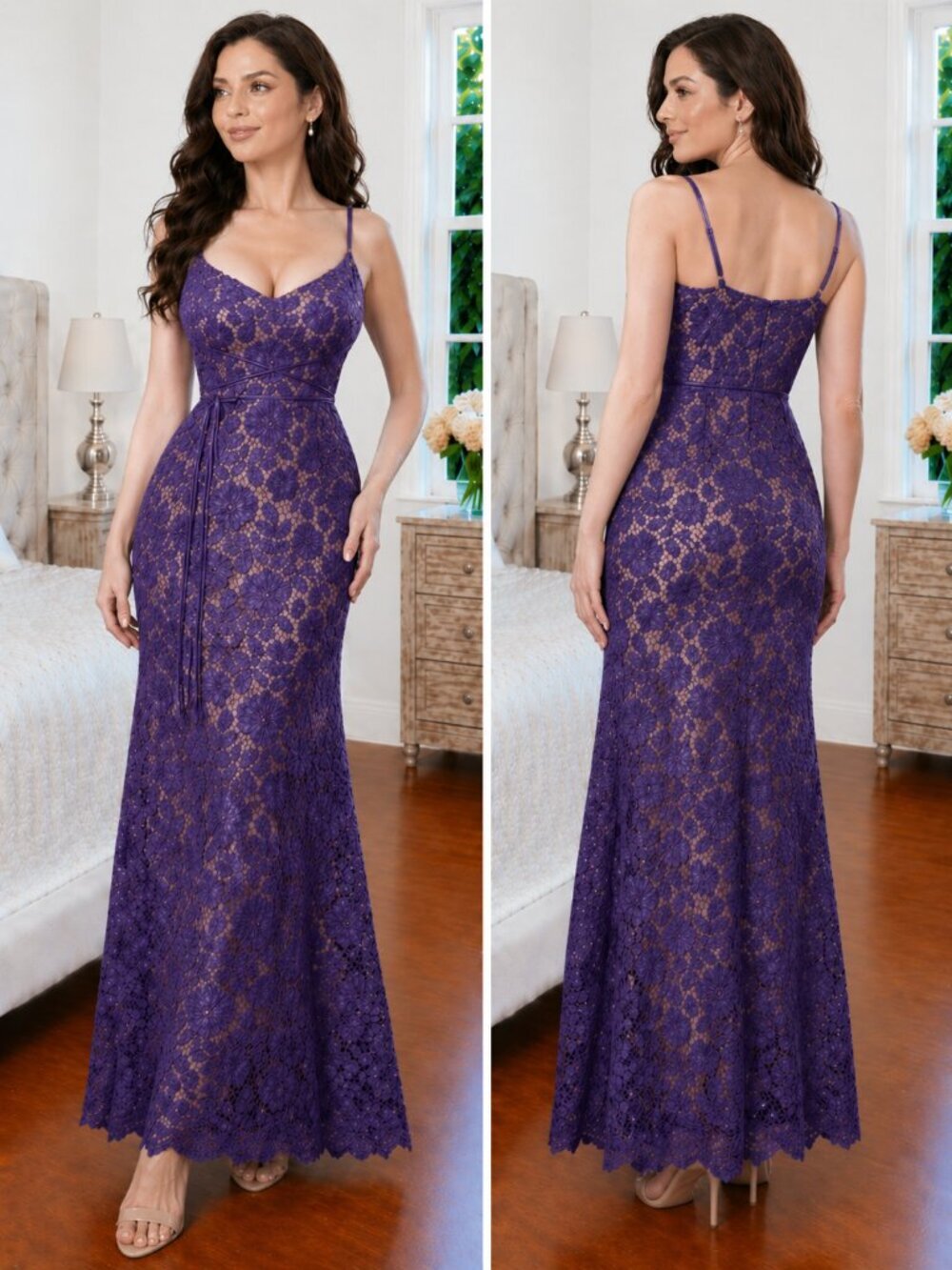 NWT Marchesa Notte Purple Beige Lace Formal Gown $795